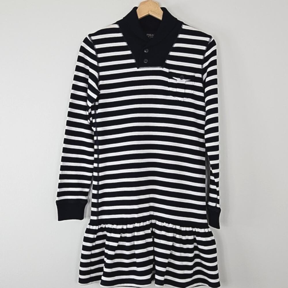 Polo Ralph Lauren Navy Striped Long-Sleeve Sweater Dress Girls XL | 16